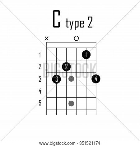 C Major Chord On Guitar. Vector Illustration Chord Guitar On White Background