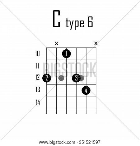 C Major Chord On Guitar. Vector Illustration Chord Guitar On White Background