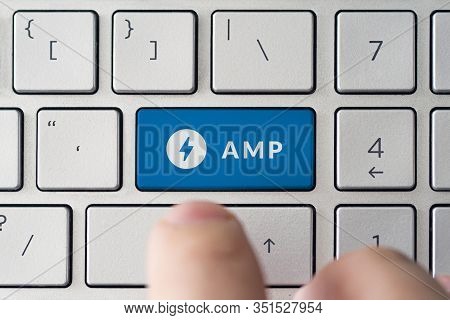 February 9, 2020, Barnaul, Russia. The Male Presses A Black Button On The Keyboard With The Amp Logo