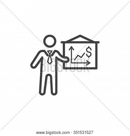 Businessman And Financial Diagram Line Icon. Linear Style Sign For Mobile Concept And Web Design. Do