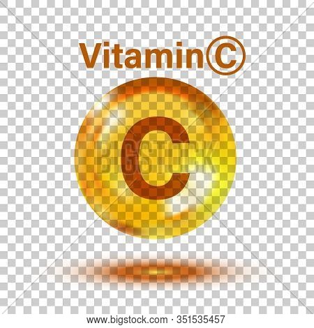 Vitamin C Icon In Flat Style. Pill Capcule Vector Illustration On White Isolated Background. Drug Bu