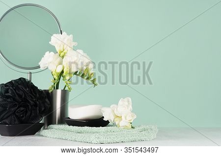 Fashion Toiletry Accessories In Black And Silver Color In Green Mint Menthe And White Interior - Mir