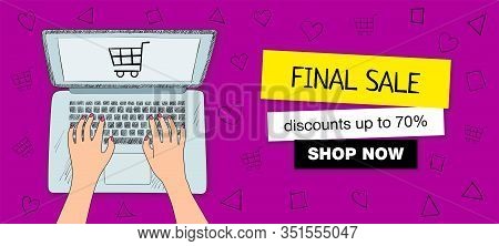 Hand Drawn Clip Art For Web Banner Graphic Design. Final Sale Template With Place For Your Text. Car