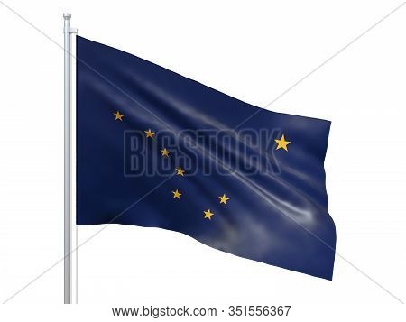 Alaska (u.s. State) Flag Waving On White Background, Close Up, Isolated. 3d Render