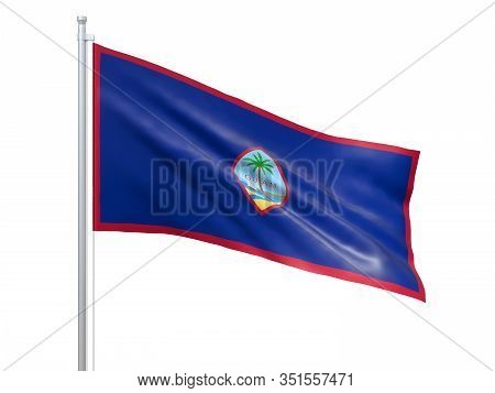 Guam (u.s. State) Flag Waving On White Background, Close Up, Isolated. 3d Render
