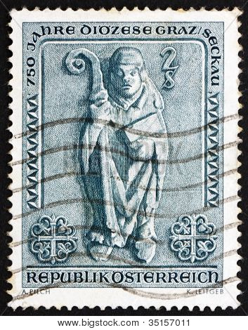 Estampilla Austria 1968 obispo, Bajorrelieve románico