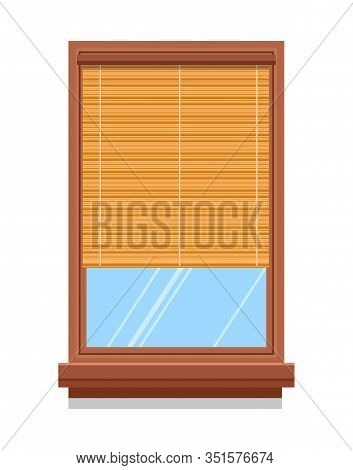 Curtain Or Bamboo Blinder On Wooden Window, Isolated Icon