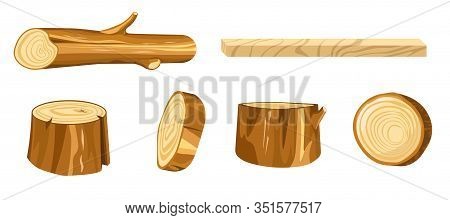 Wood Isolated Icons, Forest Materials Or Timber, Stump And Log
