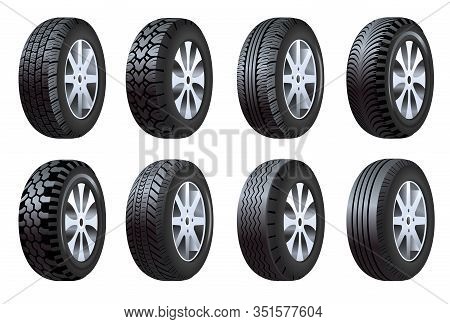 Car Tires Isolated Icons, Vehicle Spare Parts