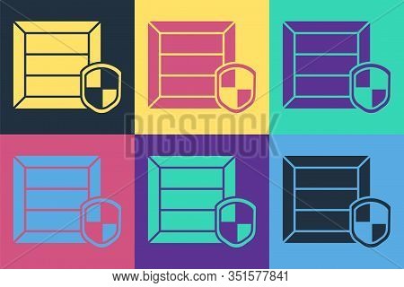 Pop Art Delivery Pack Security With Shield Icon Isolated On Color Background. Delivery Insurance. In
