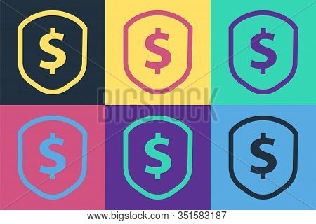 Pop Art Shield With Dollar Symbol Icon Isolated On Color Background. Security Shield Protection. Mon