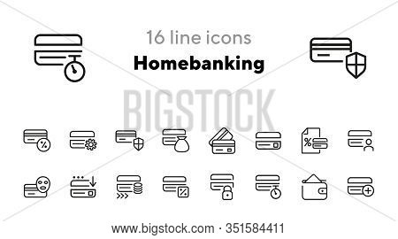 Homebanking Line Icon Set. Set Of Line Icons On White Background. Accountancy Concept. Purse, Percen