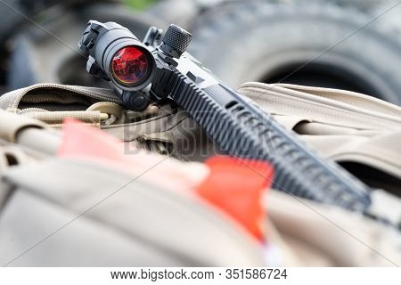 Modern Ar15 Rifle With A Sight Aim