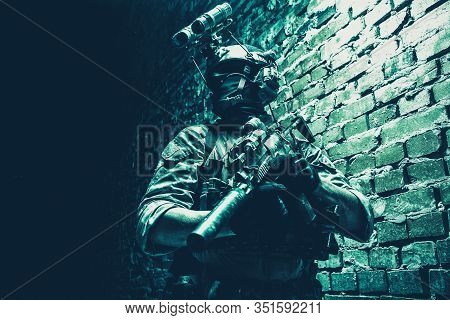 Special Operations Forces Soldier, Counter Terrorism Assault Team Fighter With Night Vision Device O