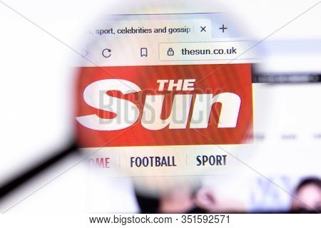 Los Angeles, California, Usa - 18.02.2020: The Sun Website Page With Close Up Logo. Thesun.co.uk Sit