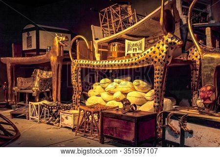Bratislava, Slovakia - December 14: King Tut Tomb And Treasures At The Tutankhamun Exhibition On Dec