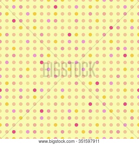 Polka Dot. Vector Seamless Pattern. Yellow, Pink, Purple Dots On Yellow Background
