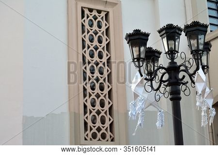 Rizal, Ph - Nov. 30: Church Facade With Lamp Post  At Antipolo Cathedral On November 30, 2019 In Ant