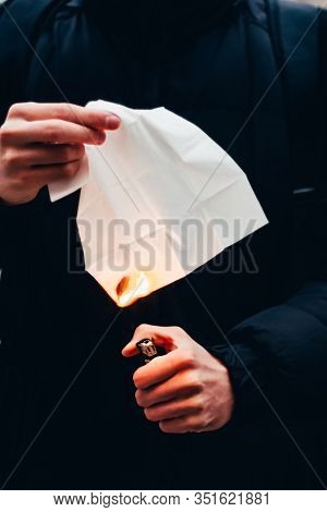 Napkin On Fire. Start The Fire Concept