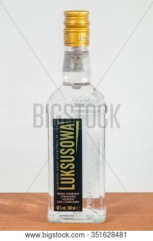 Pruszcz Gdanski, Poland - February 16, 2020: Bottle Of Luksusowa Vodka. Wodka Luksusowa Is A Brand O