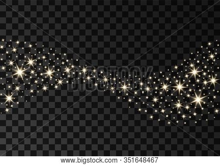 Glitter Stream Of Sparkles. Stars Dust Wave Abstract Background. Realistic Light Effects On Ranspare