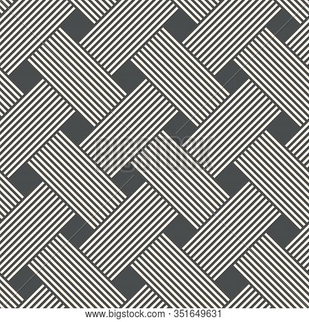 Abstract Geometric Bicolor Seamless Pattern With Interwoven At Right Angles Striped Lines. Vector Il