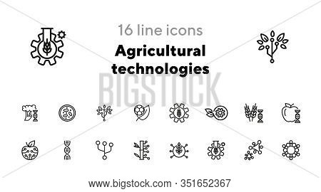 Agricultural Technologies Line Icon Set. Biotechnology Concept. Dna Structure, Appe, Chemistry. Vect