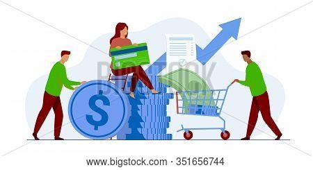 People Investing Their Money In Venture Fund Vector Illustration. Business People Financing High Pot
