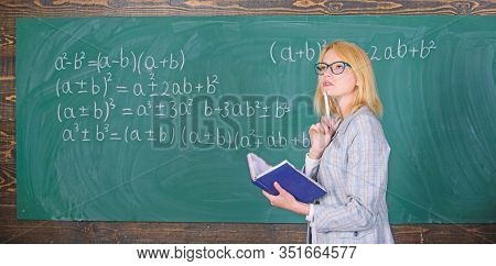 Qualities That Make Good Teacher. Principles Can Make Teaching Effective. Woman Teaching Near Chalkb