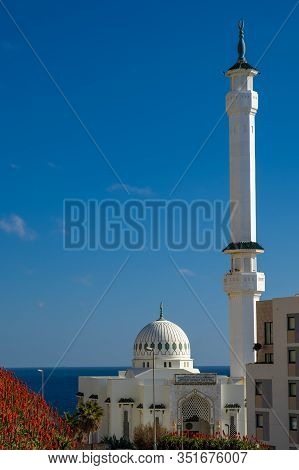 Gibraltar - January 12, 2020: Ibrahim-al-ibrahim Mosque On The Coast Of Gibraltar