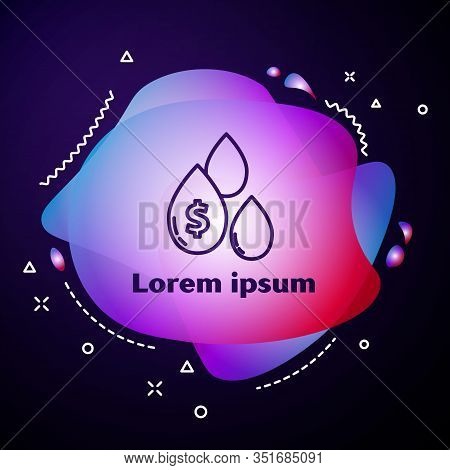 Purple Line Oil Drop With Dollar Symbol Icon Isolated On Blue Background. Abstract Banner With Liqui
