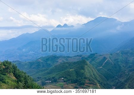 Beautiful Scenery Of Cat Cat Village, Popular Tourist Trekking Destination. Rice Field Terraces.  Mo