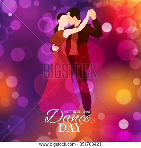 Retro Dance Day Or Dancing Party Vector Illustration. Cartoon Dancers Couple Man And Woman In Vintag
