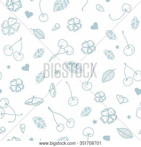 Vector Simple Cherry And Blossom Seamless Pattern Print Background.
