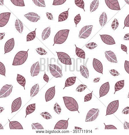 Vector Leafs On White Seamless Pattern Print Background.