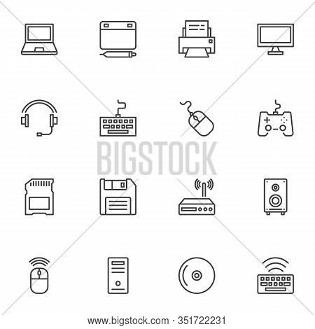 Computer Gadgets Line Icons Set. Linear Style Symbols Collection, Outline Signs Pack. Vector Graphic