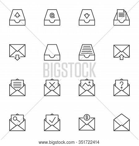 Mail Archives Line Icons Set. Linear Style Symbols Collection Outline Signs Pack. Vector Graphics. S