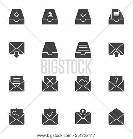 Mail Archives Vector Icons Set, Modern Solid Symbol Collection, Filled Style Pictogram Pack. Signs, 