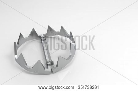 3d Rendering. Empty Animals Jaw Trap Tool On White Background.