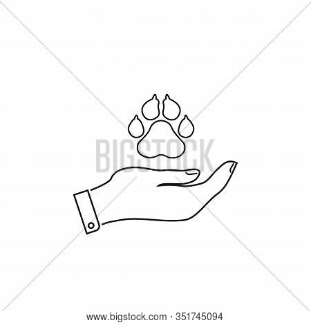 Charity And Donation Icon, Logotype, Badge. Hand Holding Animal Paw. Friendship, Generous, Volunteer