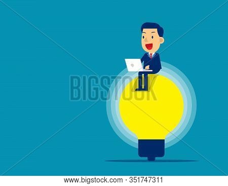 Sitting And Working On Ideas. Concept Business Creativity Vector Illustration, Kid Business, Cute Fl
