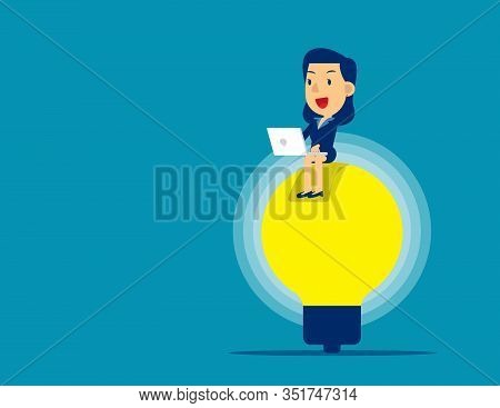 Sitting And Working On Ideas. Concept Business Creativity Vector Illustration, Kid Business, Cute Fl