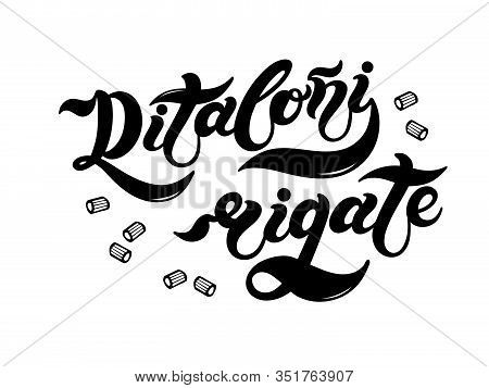 Ditaloni Rigate. The Name Of The Type Of Pasta In Italian. Hand Drawn Lettering. Vector Illustration