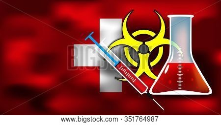 Epidemic Danger In Switzerland Vector Conceptual Medical Illustration Biohazard Sign With Syringe An