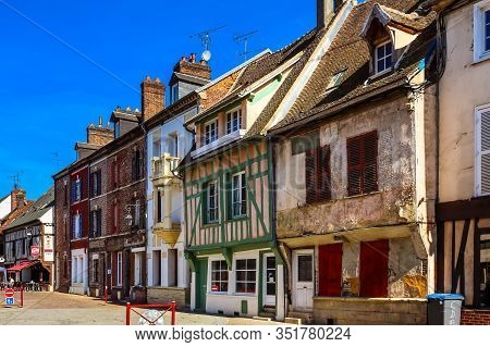 Beauvais, France - July 08, 2019: 27 June Street, Street Passing On The Site Of Old Roman Road. Beau