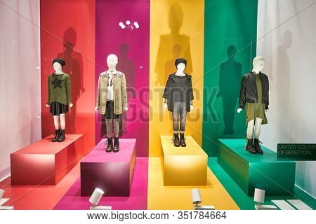 MILAN, ITALY - CIRCA NOVEMBER, 2017: display window at United Colors of Benetton store in Milan.