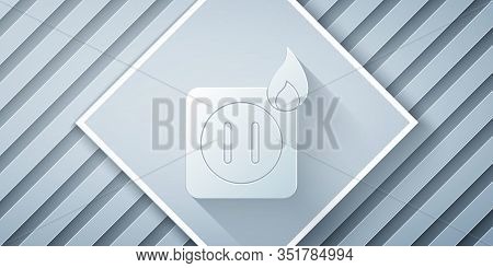 Paper Cut Electric Wiring Of Socket In Fire Icon Isolated On Grey Background. Electrical Safety Conc