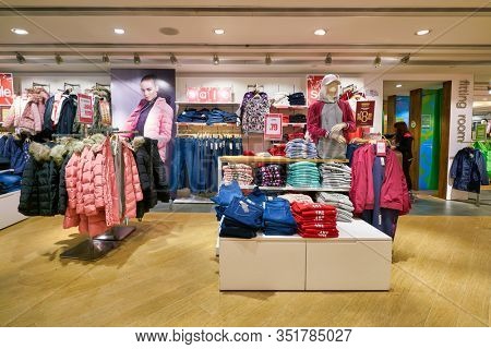HONG KONG - JANUARY 22, 2019: interior shot of Bossini shop. Bossini International Holdings Limited and its subsidiaries is an apparel brand owner, retailer and franchiser, headquartered in Hong Kong.