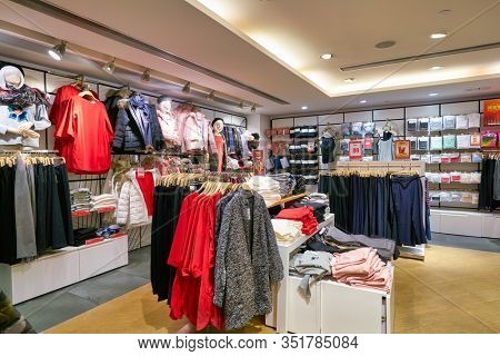 HONG KONG - JANUARY 22, 2019: interior shot of Bossini shop. Bossini International Holdings Limited and its subsidiaries is an apparel brand owner, retailer and franchiser, headquartered in Hong Kong.