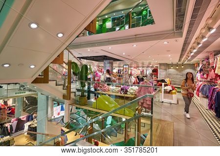 HONG KONG - JANUARY 22, 2019: interior shot of Bossini shop. Bossini International Holdings Limited and its subsidiaries is an apparel brand owner, retailer and franchiser, headquartered in Hong Kong.
